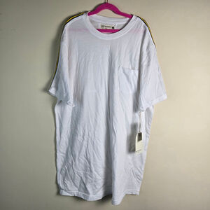 Men's RETROFIT White Short Sleeve Tee with Yellow Stripes, Size M